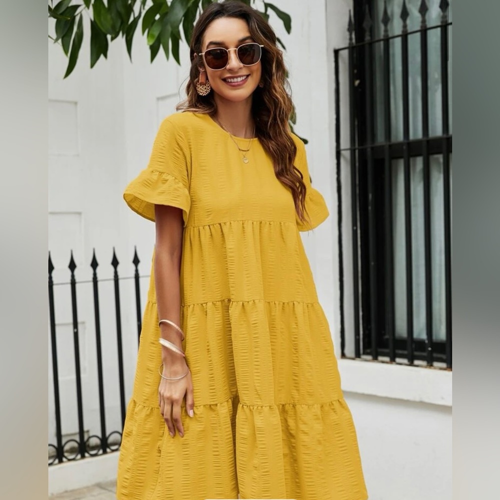 SHEIN Solid Flounce Sleeve Smock Dress Size S
